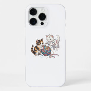 Cute Kittens Playing Yarn Ball Watercolor iPhone 16 Pro Max Case