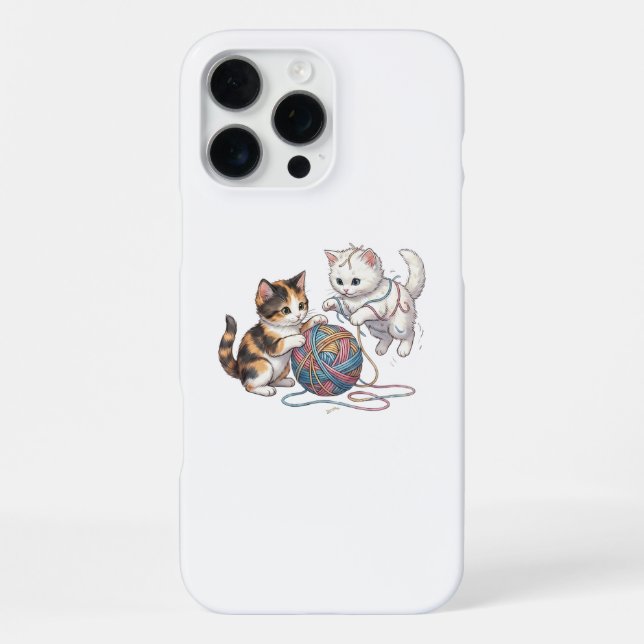 Cute Kittens Playing Yarn Ball Watercolor iPhone  Case (Back)
