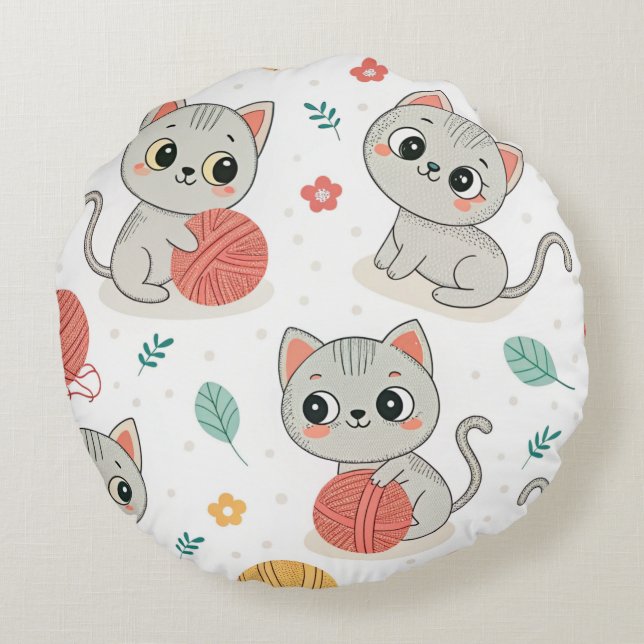 Cute kittens round cushion (Back)
