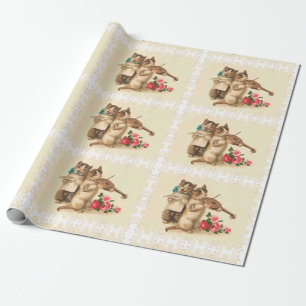 Cute Kittens Sing and Play Violin; Vintage Cat Art Wrapping Paper