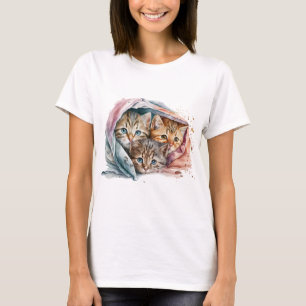 CUTE KITTENS SNUGGLED UNDER PASTEL BLANKETS T-Shirt