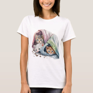 CUTE KITTENS SNUGGLED UNDER PASTEL BLANKETS T-Shirt