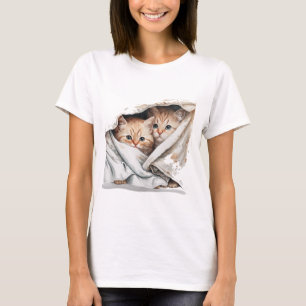 CUTE KITTENS SNUGGLED UNDER PASTEL BLANKETS T-Shirt