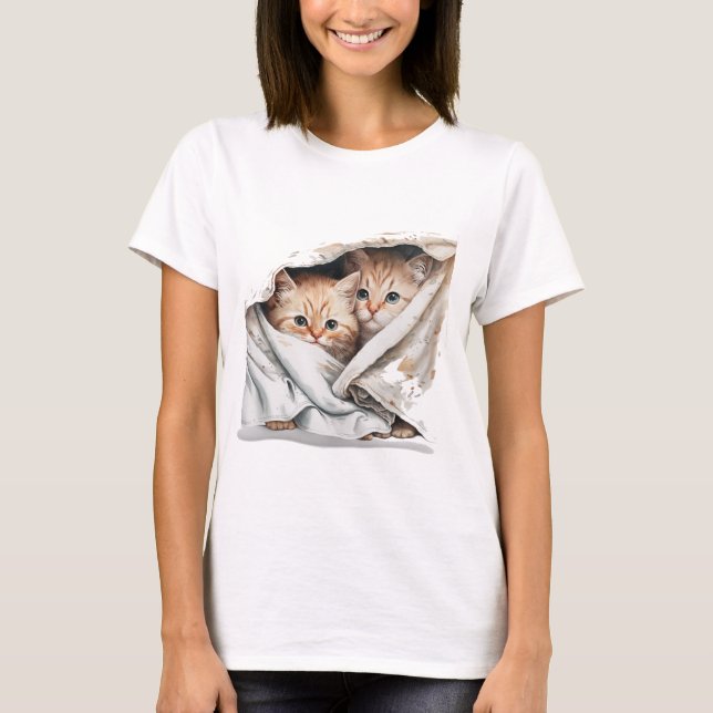 CUTE KITTENS SNUGGLED UNDER PASTEL BLANKETS T-Shirt (Front)