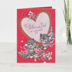 Cute Kitten's Valentine Day's Wish For Mum & Dad Holiday Card