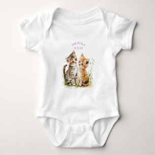 Cute Kittens Watercolor Flowers Baby Bodysuit