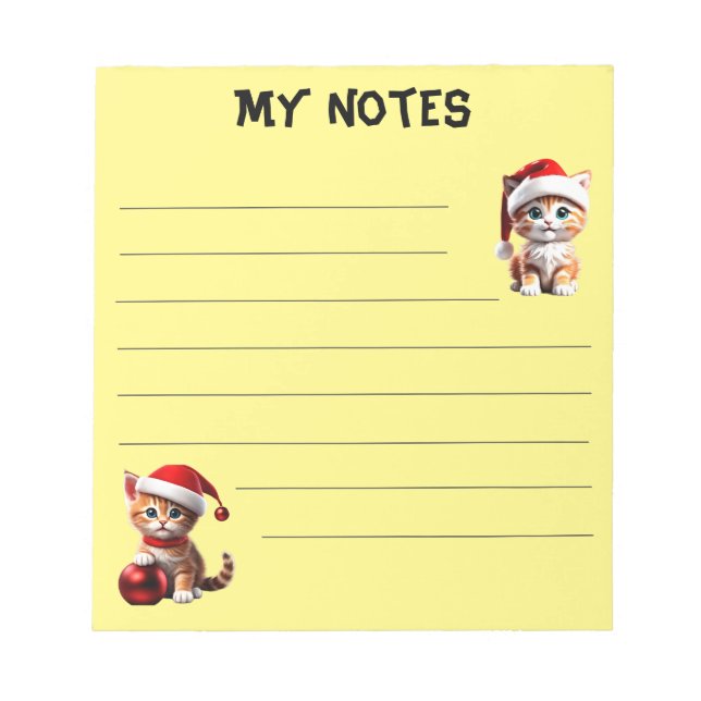 Cute kittens with Christmas Hats  notepad (Front)