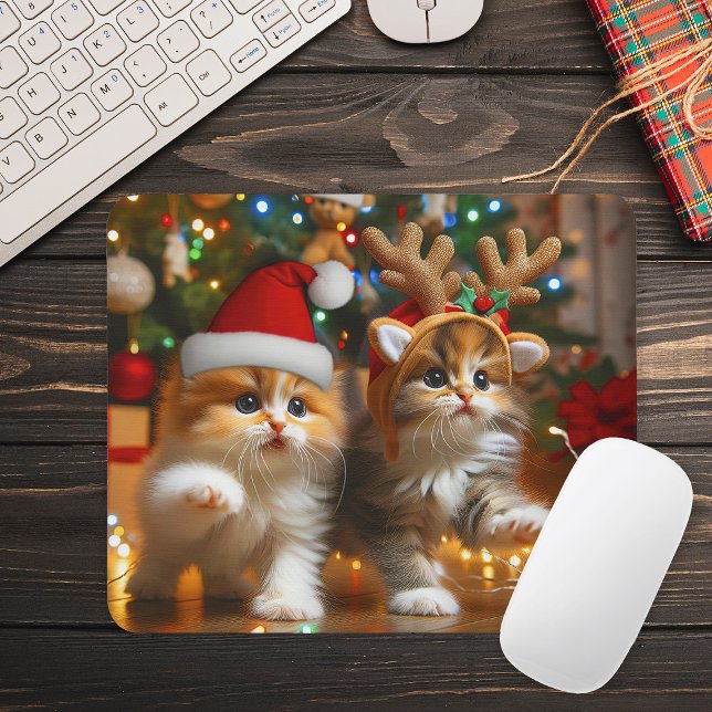Cute kittens with Santa Claus and reindeer hats 1 Mouse Mat (Creator Uploaded)