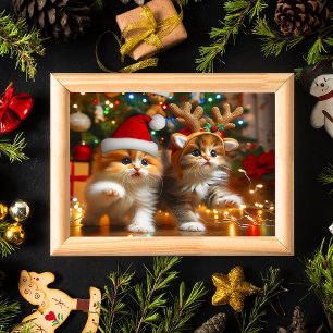 Cute kittens with Santa Claus and reindeer hats 1 Poster