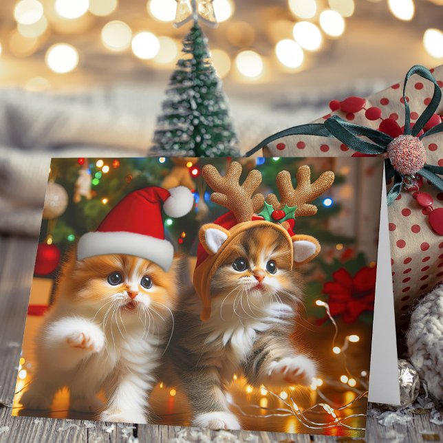 Cute kittens with Santa Claus and reindeer hats 1 Thank You Card (Creator Uploaded)
