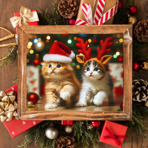 Cute kittens with Santa Claus and reindeer hats 2 Poster