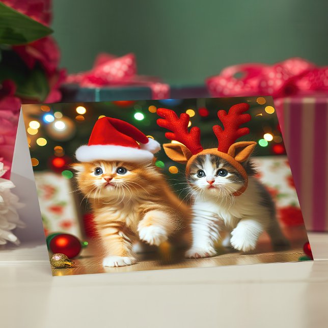 Cute kittens with Santa Claus and reindeer hats 2 Thank You Card (Creator Uploaded)