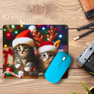Cute kittens with Santa Claus and reindeer hats 4 Mouse Mat