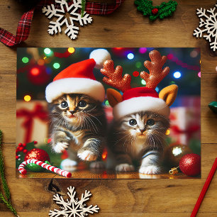 Cute kittens with Santa Claus and reindeer hats 4 Postcard