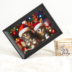 Cute kittens with Santa Claus and reindeer hats 4 Poster