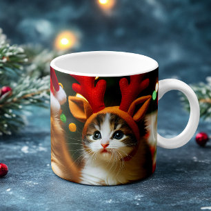 Cute kittens with Santa Claus and reindeer hats Magic Mug