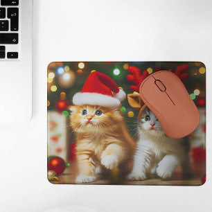 Cute kittens with Santa Claus and reindeer hats Mouse Mat