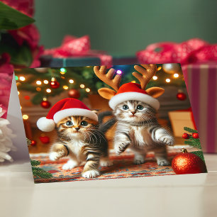 Cute kittens with Santa Claus and reindeer hats Thank You Card