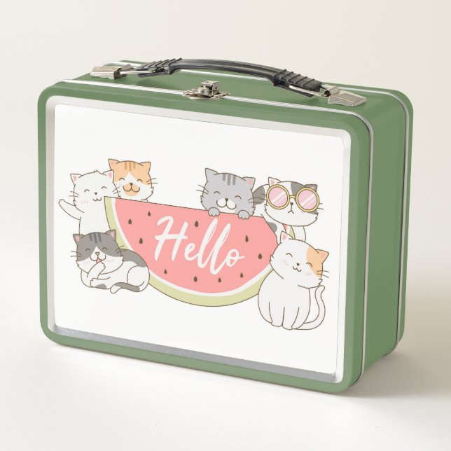 Cute Kittens with Watermelon Metal Lunch Box (Front)