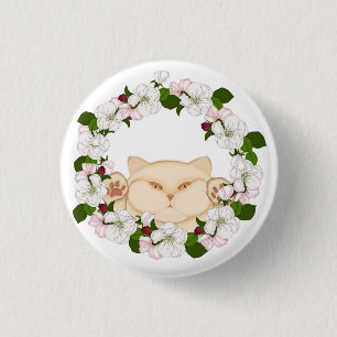 Cute kitti in flowers 3 cm round badge