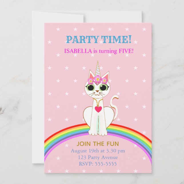Cute Kitticorn Birthday Party Invitation (Front)