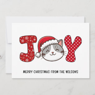 Cute Kittie Cat "JOY" Custom Merry Christmas Card