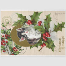 Cute Kittie Christmas Decoupage Paper