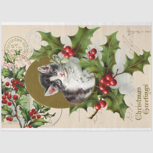 Cute Kittie Christmas Decoupage Paper (Front)