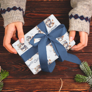 Cute Kitties Blue Fa La La Merry Christmas Wrapping Paper