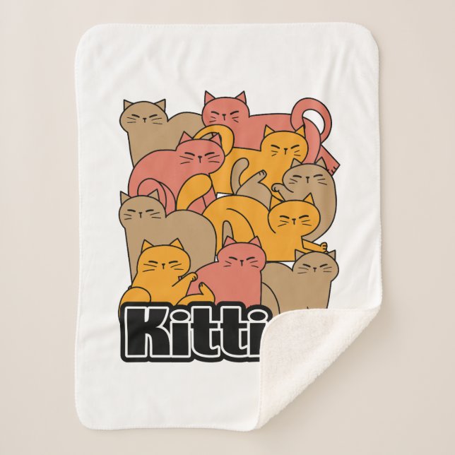 Cute Kitties Design - Adorable Cat Art Sherpa Blanket (Front)