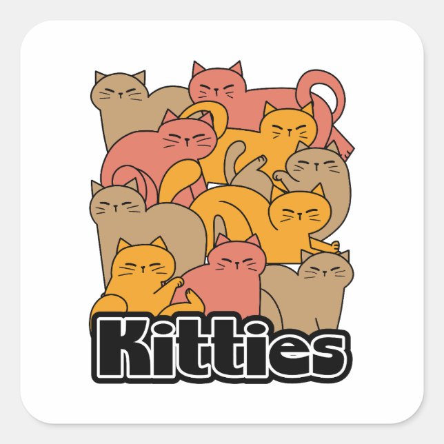 Cute Kitties Design - Adorable Cat Art Square Sticker (Front)