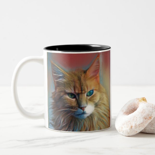 Cute Kitty Artwork Two-Tone Coffee Mug (With Donut)