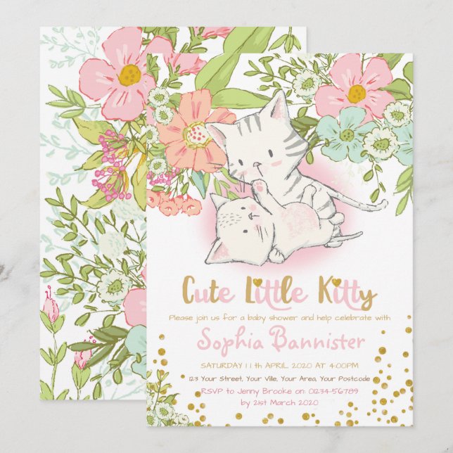 Cute Kitty Baby Shower Girl Invitation (Front/Back)