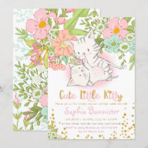 Cute Kitty Baby Shower Girl Invitation