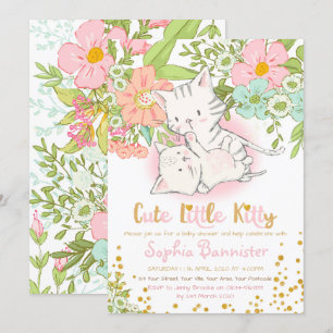 Cute Kitty Baby Shower Girl Invitation