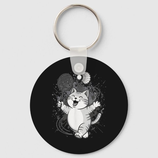 Cute Kitty Badminton Player Shuttle  Key Ring (Front)