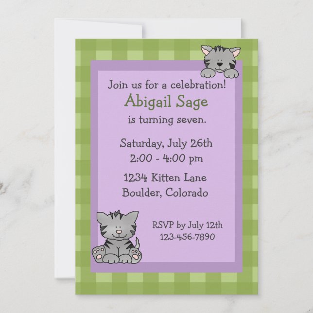 Cute Kitty Birthday Invitation for Girls (Front)
