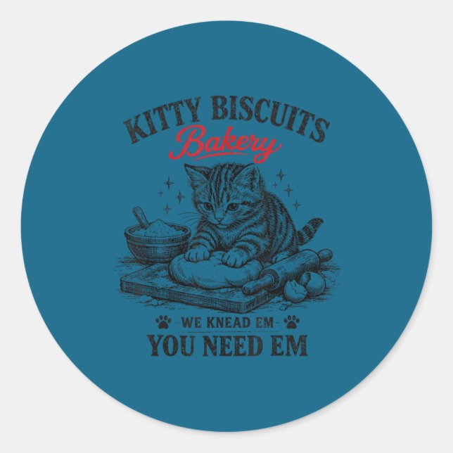 Cute kitty biscuits bakery vintage  classic round sticker (Front)