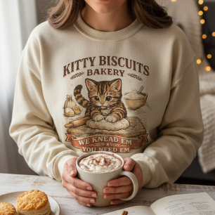 Cute Kitty Biscuits Bakery "We Knead 'Em" Pun Tri-Blend Shirt