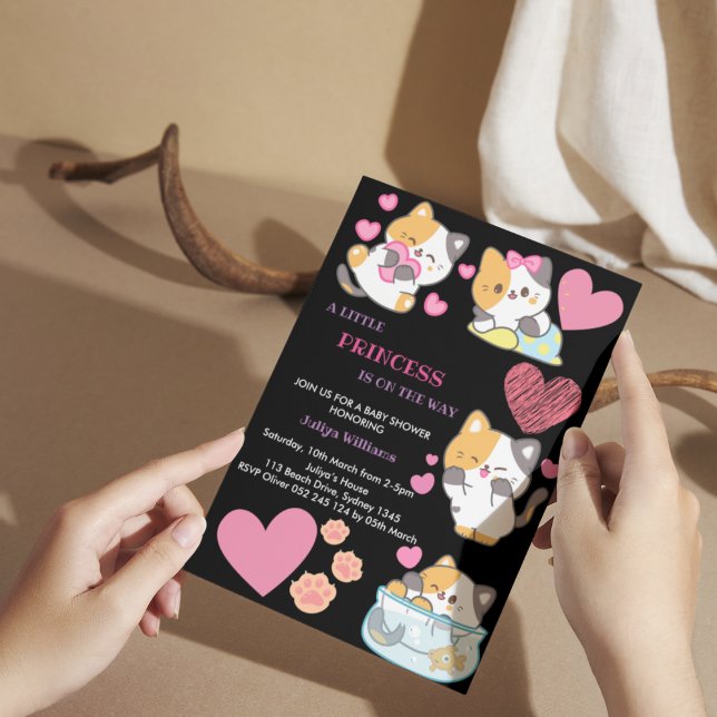Cute kitty black and pink  baby shower invitation (Creator Uploaded)