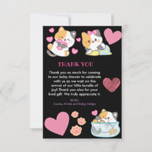 Cute kitty black and pink baby shower thank you card