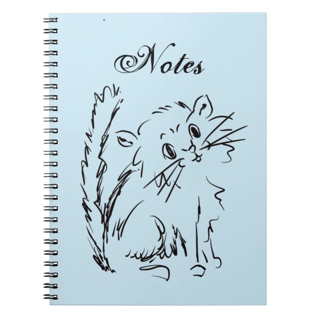 Cute Kitty Cartoon Blue Spiral Notebook (Front)
