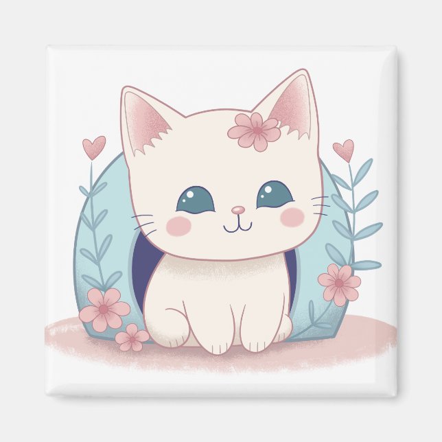 Cute Kitty Cartoon Kawaii Chibi Magnet (Front)