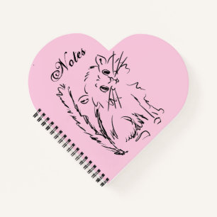 Cute Kitty Cartoon Pink Heart Shaped Spiral Notebook