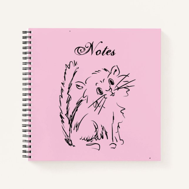 Cute Kitty Cartoon Pink Square Spiral Notebook (Front)