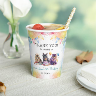 Cute Kitty Cat 1st Birthday Paper Cups