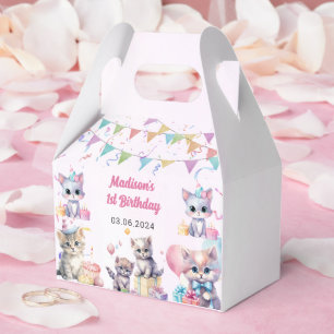 Cute Kitty Cat 1st Birthday Party Favour Box