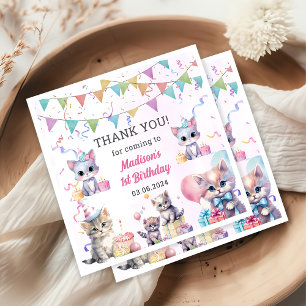 Cute Kitty Cat 1st Birthday Party Napkin