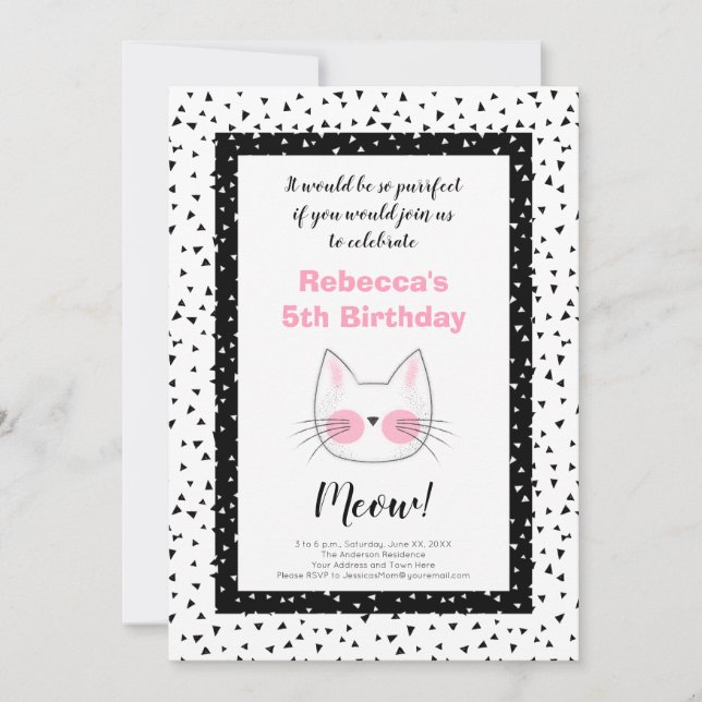 Cute Kitty Cat 5th Birthday Party Retro Invitation (Front)