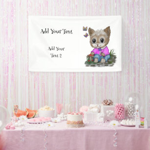 Cute Kitty Cat and Butterfly Banner